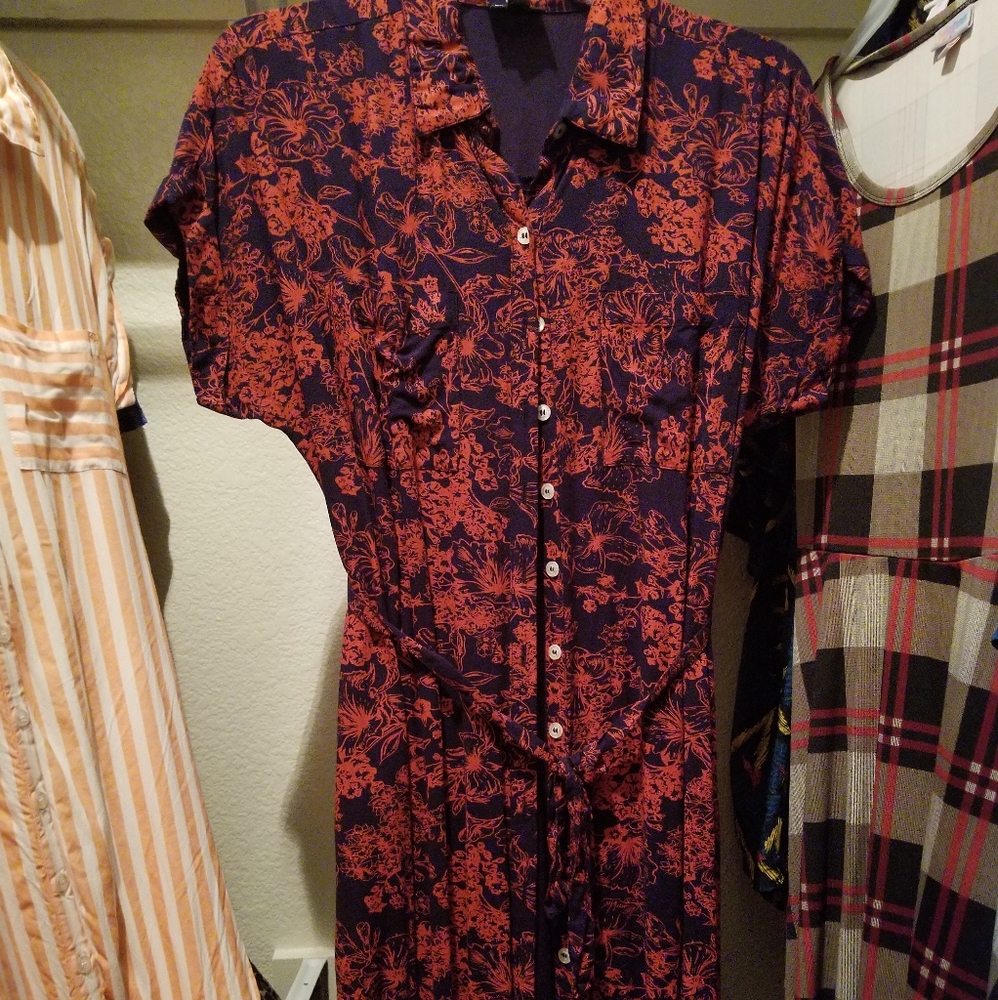 Lularoe Amy Blue and Red floral dress Sz XS